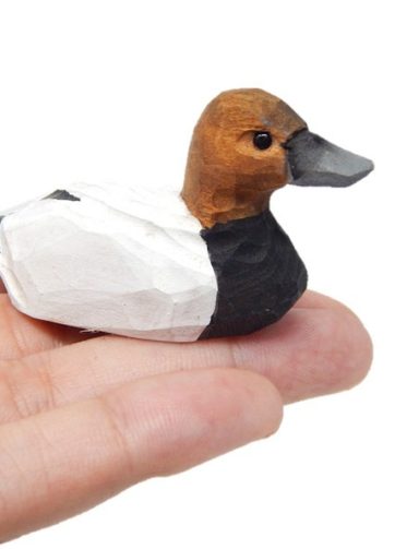 Canvasback Wooden Duck Figurine - Miniature Bird Statue Handmade Carving Home Decor Decoration Decoy Small Animals