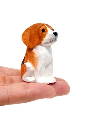 Beagle - Dog Puppy Figurine Statue Small 2" Wooden Carving Handmade Decoration Miniature Small Animal Toy Pet
