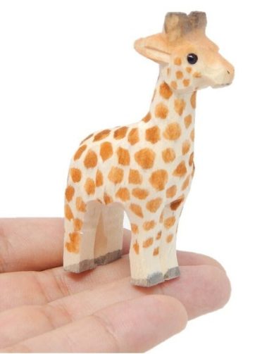 Giraffe - Miniature Safari Zoo Handmade Wooden Art Carved Ornament Figurine Small Animals Collectible