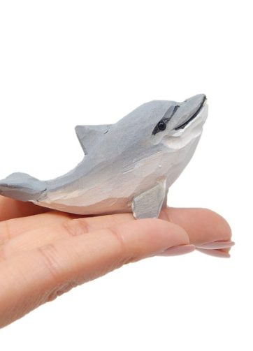 Dolphin Figurine Statue Miniature Common Bottlenose Gray Sea Animal Decoration Wood Sculpture