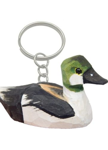 Goldeneye Duck Handmade Keychain Ring Hook Clip Charm Miniature Wood Figurine Small Bird Animal