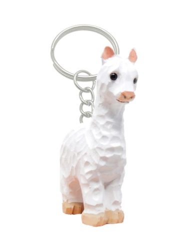 Llama Handmade Keychain Ring Hook Clip Charm Miniature Wood Mini Figurine Small Alpaca Animal
