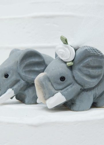 Elephant Cake Topper Bride & Groom Love Wedding Engagement Anniversary Carved Wood Statue