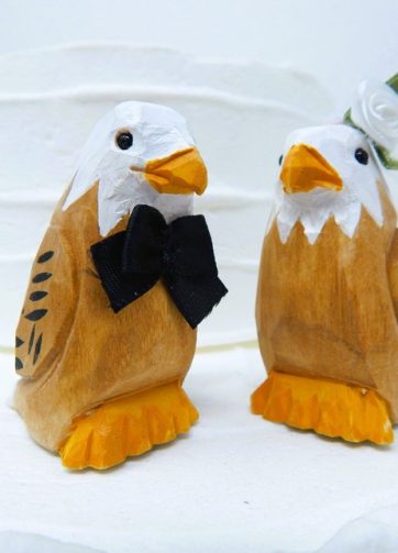 Bald Eagle Bird Cake Topper Bride & Groom Love Wedding Engagement Anniversary Carved Wood Statue