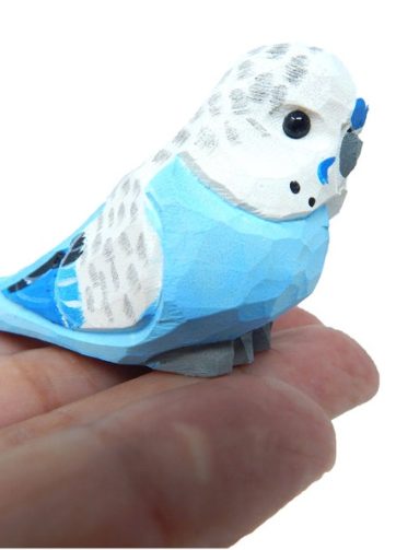 Blue Parakeet Handmade Wood Figurine Decor Budgie Bird Pet Miniature Art Statue Craft Carved Small Animal Collectible Sculpture
