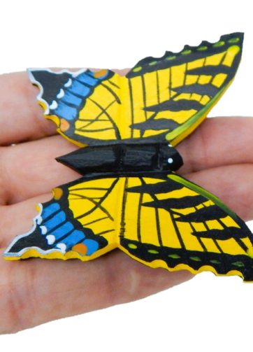 Swallowtail Butterfly Handmade Wood Figure Statue Sculpture Miniature Small Artisan Carving Home Decor