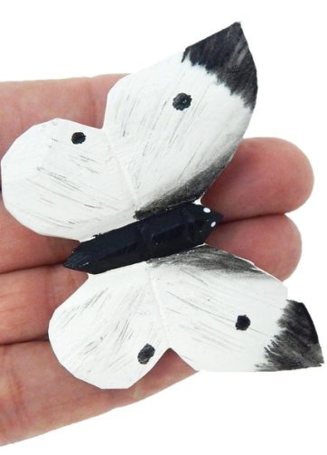 Cabbage White Butterfly Handmade Wood Figure Statue Sculpture Miniature Artisan Carving Home Decor Gift Collector