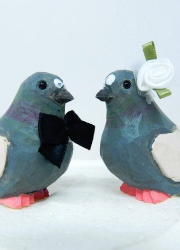 Pigeon Wedding Cake Topper Love Birds Bride Groom Engagement Anniversary Carved Wood Statue