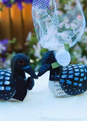 Common Loon Duck Love Bird Cake Topper Bride & Groom Wedding Engagement Anniversary Carved Wood Statue