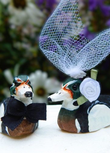 Wood Duck Love Bird Cake Topper Bride & Groom Wedding Engagement Anniversary Carved Wood Statue