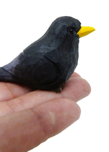 Blackbird Figurine Handmade Wood Starling Bird Statue Sculpture Decor Miniature Art Carve Small Animal