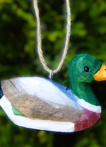 Mallard Duck Ornament Handmade Wooden Hanging Decor Bird Drake Male Rustic Carving Figurine