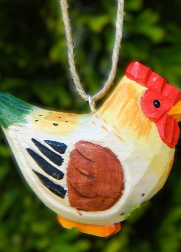 Brown Chicken Hen Ornament Handmade Wooden Hanging Decor Bird Rustic Carving Figurine Farm Animal