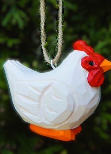White Chicken Hen Ornament Handmade Wooden Hanging Decor Bird Rustic Carving Figurine Farm Animal