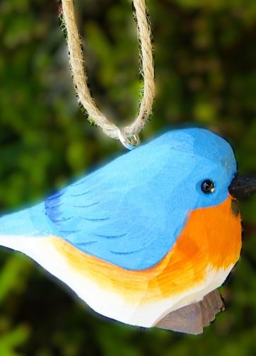 Eastern Bluebird Wood Ornament Bird Hanging Figurine Handmade Carved Decoration