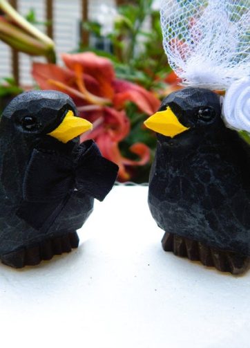 Blackbird Wedding Cake Topper Love Birds Bride Groom Engagement Anniversary Carved Wood Statue