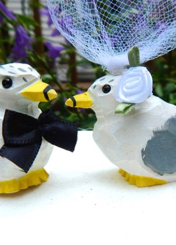 Seagull Wedding Cake Topper Love Birds Albatross Bride Groom Engagement Anniversary Carved Wood Statue
