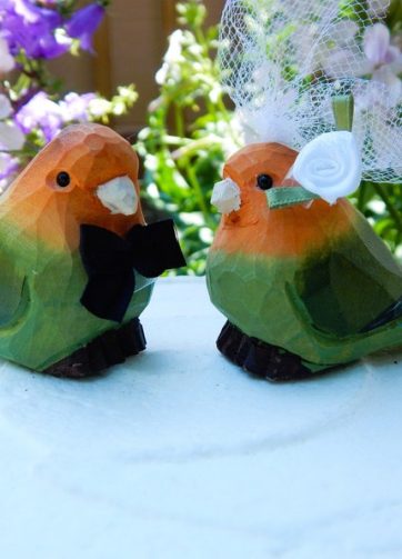 Lovebird Cake Topper Bride & Groom Bird Wedding Engagement Anniversary Carved Wood Statue