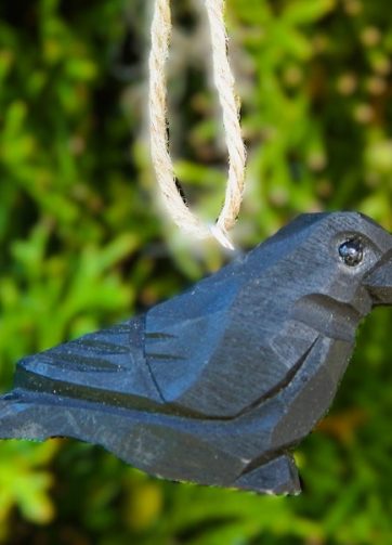 Raven Crow Ornament Handmade Wooden Hanging Decor Bird Rustic Carving Figurine