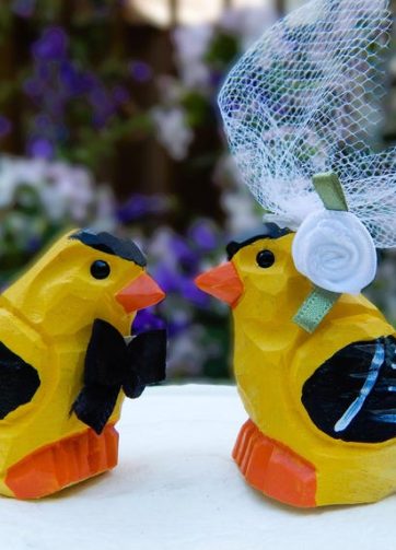 Goldfinch Wedding Cake Topper Love Birds Finch Bride Groom Engagement Anniversary Carved Wood Statue