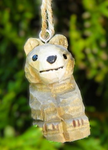 Brown Bear Ornament Handmade Wooden Hanging Decor Rustic Carving Grizzly Cabin Figurine