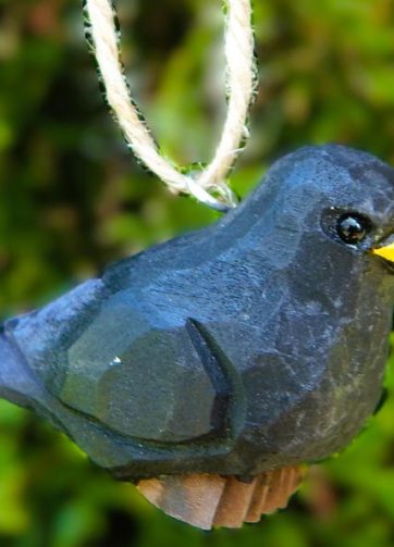 Blackbird Ornament Handmade Wooden Hanging Decor Starling Bird Rustic Carving Figurine