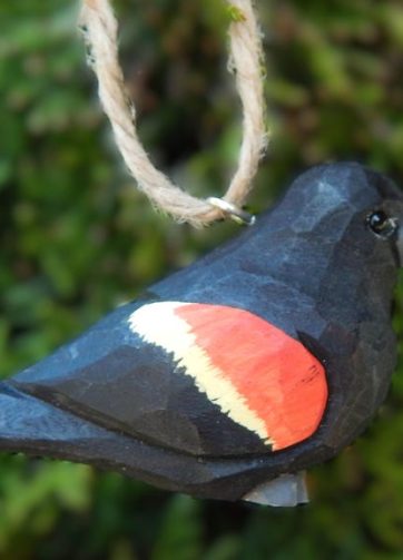 Red-Winged Blackbird Ornament Handmade Wooden Hanging Decor Bird Rustic Carving Figurine