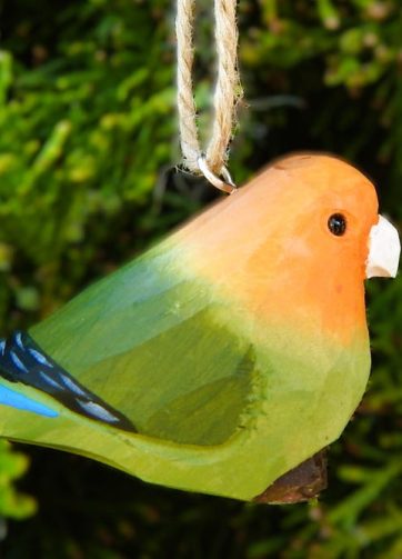 Lovebird Wood Ornament Parrot Bird Hanging Figurine Handmade Carved Decoration
