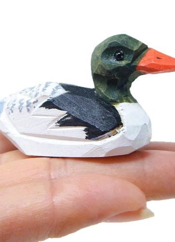 Merganser Duck Handmade Wood Figurine Decor Bird Miniature Art Craft Statue Carved Small Animal Collectible Decoy Sculpture