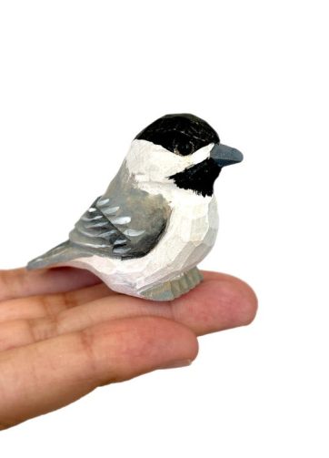 Chickadee - Wood Figurine Bird Black-Capped Chick Tit Miniature Chestnut Carolina Handmade Songbird Art Carved Small Animals Collectible