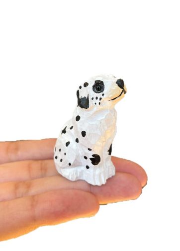 Dalmation Spotted Dog Puppy Figurine Statue Miniature Wood Carving Home Decor Small Animal Firehouse Pet