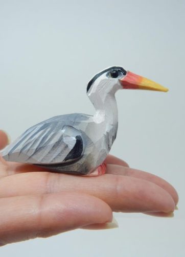 Stork Crane Heron Figurine Statue Baby Shower Decor Art Miniature Wood Carving Sculpture Small Animal