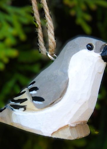 Mockingbird Ornament Handmade Wooden Hanging Decor Gray Bird Rustic Carving Figurine