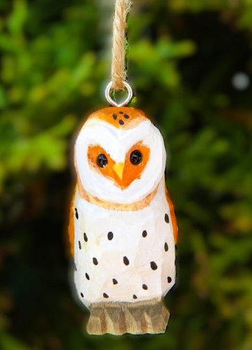 Barn Owl Ornament Handmade Wooden Hanging Decor Bird Rustic Carving Figurine