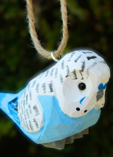 Parakeet Ornament Wood Budgie Bird Hanging Figurine Handmade Carved Decoration