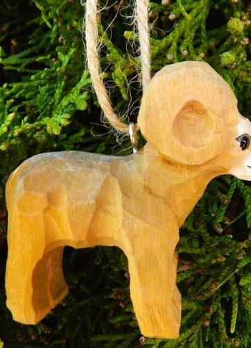 Big Horn Ram Ornament Wood Hanging Mountain Goat Figurine Holiday Decor Handmade Carving Small Animal