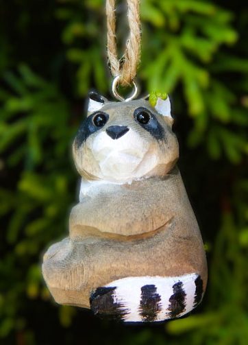 Raccoon Ornament Wood Hanging Figurine Holiday Decoration Handmade Carving Small Animal