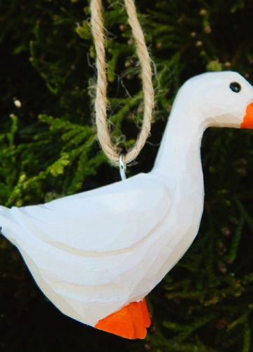 Goose Ornament Handmade Wooden Hanging Decor Ross's Snow Domestic Emden Swan Farm Bird Rustic Carving Figurine