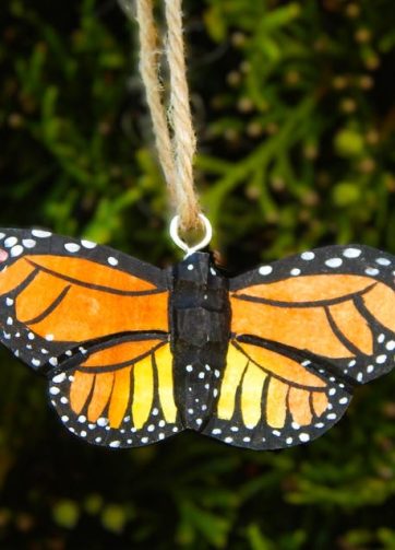 Monarch Butterfly Ornament Handmade Wooden Hanging Decor Rustic Carving Figurine