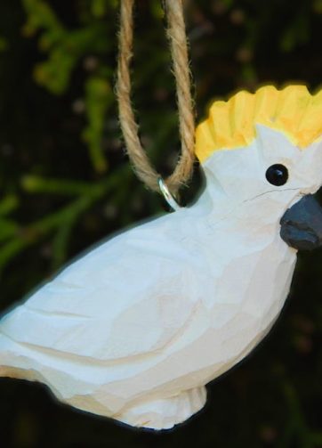 Parrot Ornament Handmade Wooden Hanging Decor Cockatoo Bird Rustic Carving Figurine