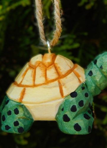Turtle Ornament Wood Hanging Figurine Holiday Decoration Handmade Carving Small Tortoise Animal