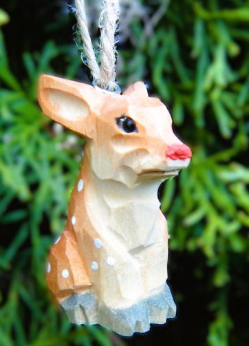 Rudolph, The Red-Nosed Reindeer Ornament Handmade Wooden Hanging Decor Rustic Carving Figurine