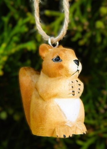 Squirrel Ornament Wood Hanging Figurine Holiday Cabin Decor Handmade Carving Small Animal
