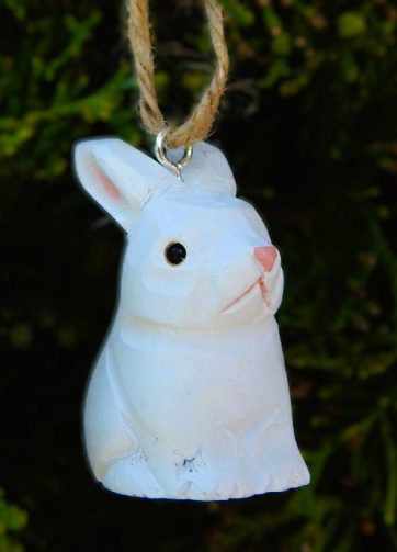 Bunny Ornament Wood Hanging Rabbit Figurine Holiday Cabin Decor Handmade Carving Small Animal