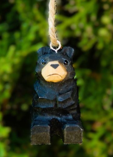Black Bear Ornament Wood Hanging Figurine Holiday Decoration Handmade Carving Small Animal