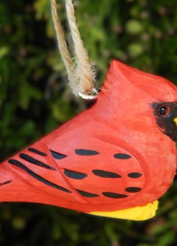 Cardinal Wood Ornament Hanging Red Bird Figure Handmade Carved Decoration