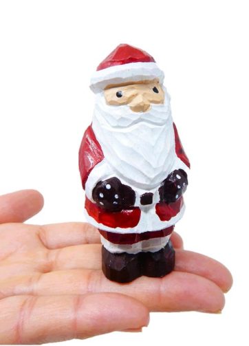 Handmade Wooden Santa Clause Figurine, 3" Small Christmas Decor Tabletop Carved Statue Sculpture