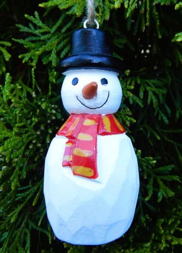 Handmade Wooden Snowman Ornament Hanging Decor Rustic Carving Figurine