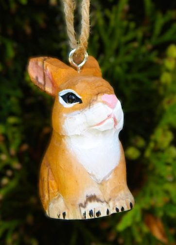 Rabbit Ornament Wood Hanging Bunny Figurine Holiday Cabin Decor Handmade Carving Small Animal