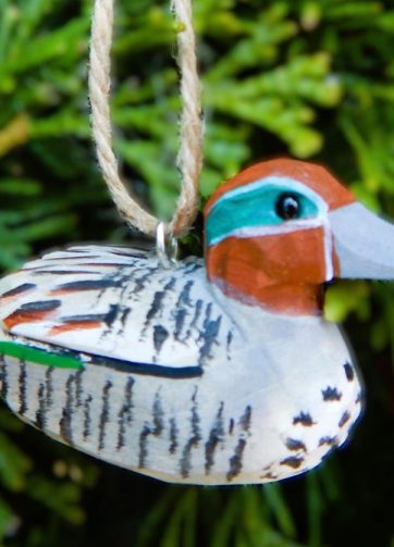 Eurasian Teal Duck Ornament Handmade Wooden Hanging Decor Decoy Bird Rustic Carving Figurine